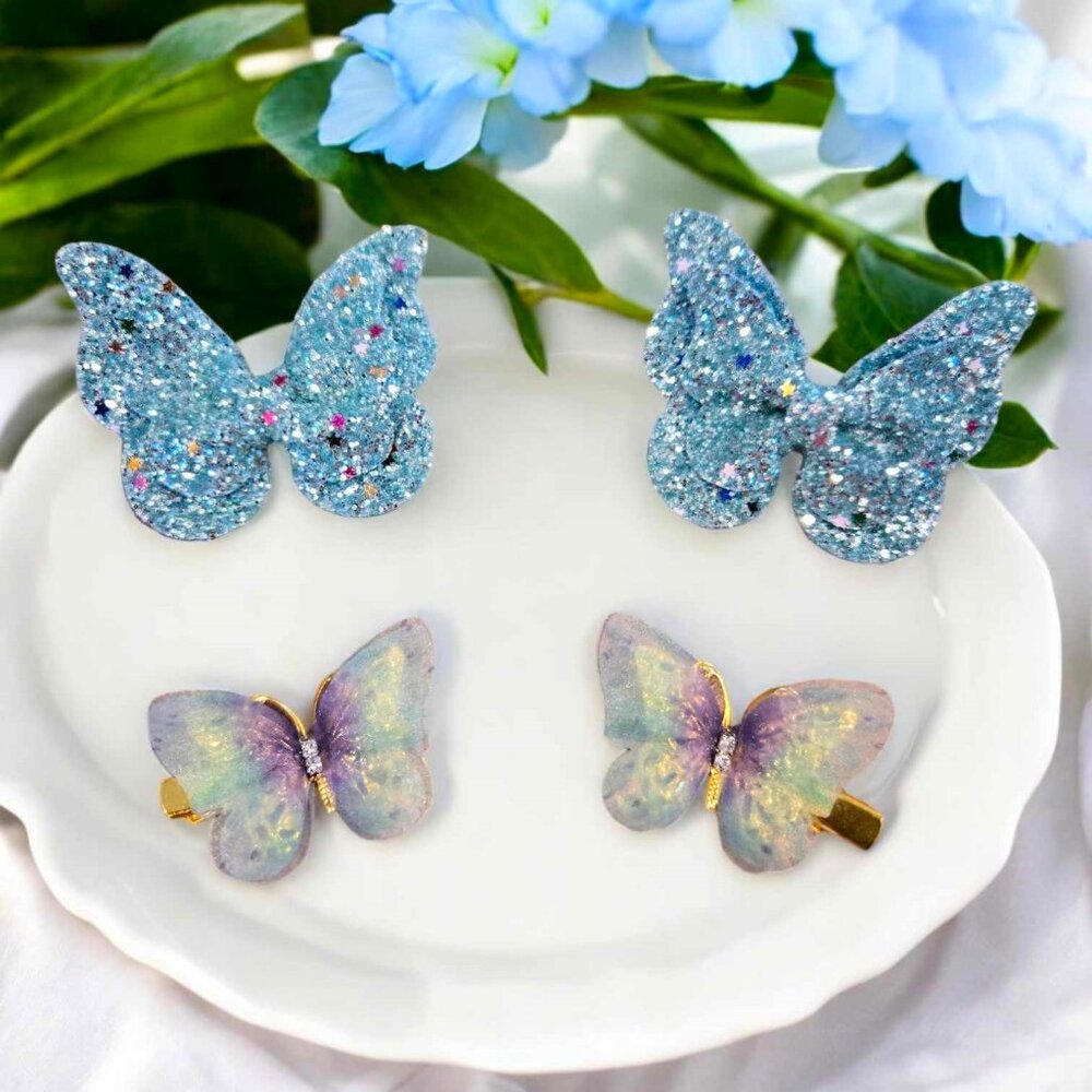 Blue Butterfly Hair Bow Set